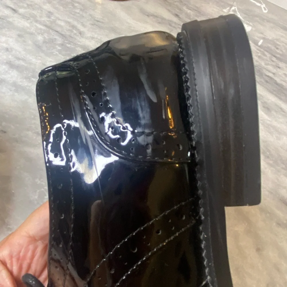 Unisex Black Patent Leather Oxford Shoes Men’s Lace-Up